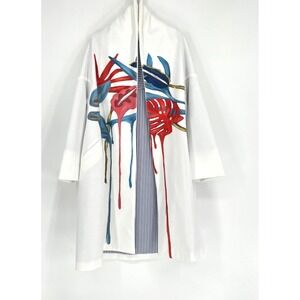 Stella Jean Floral Coat Womens S IT 38 White Tropical Overcoat Trench